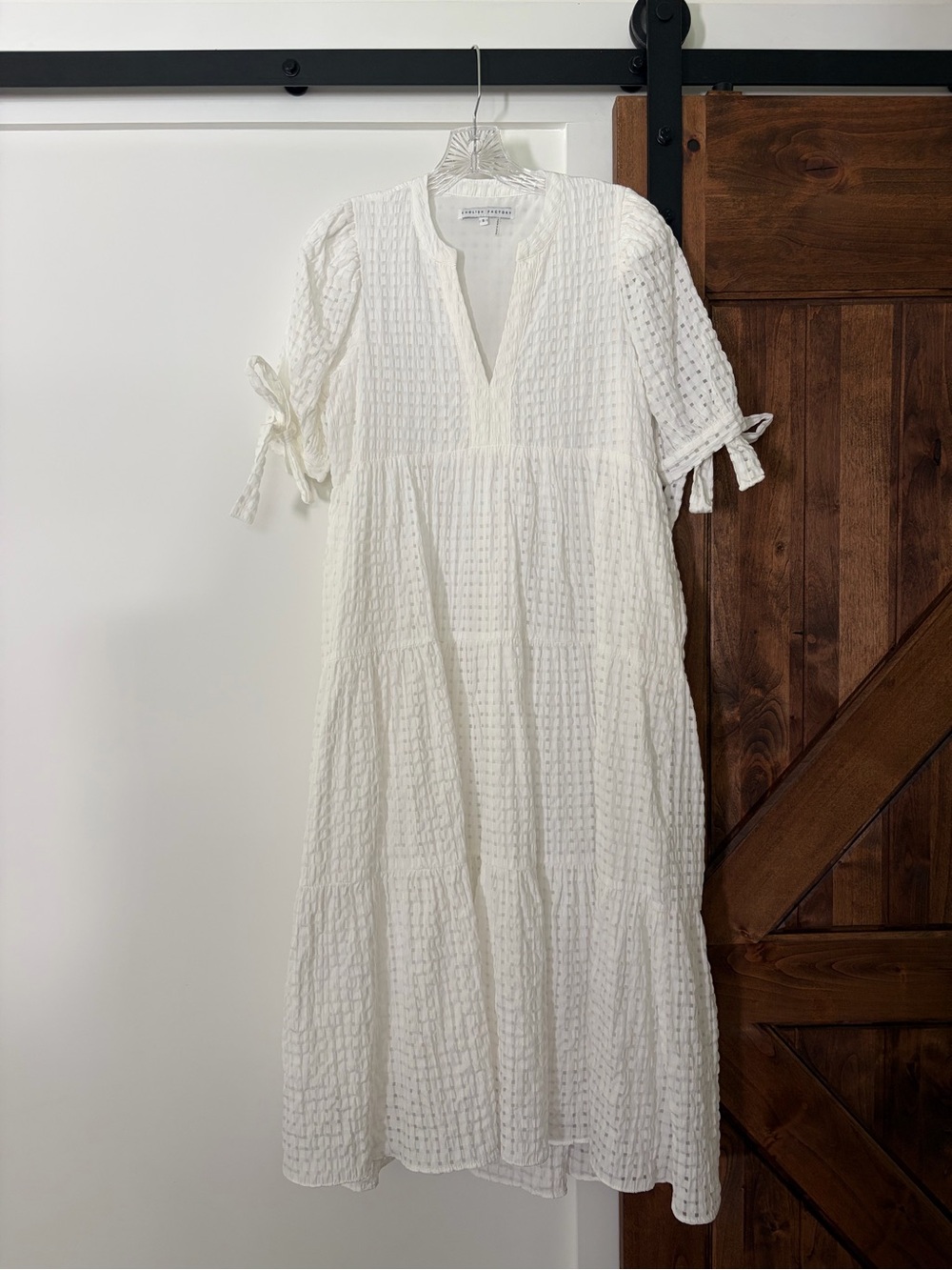 english factory white textured tiered midi dress
